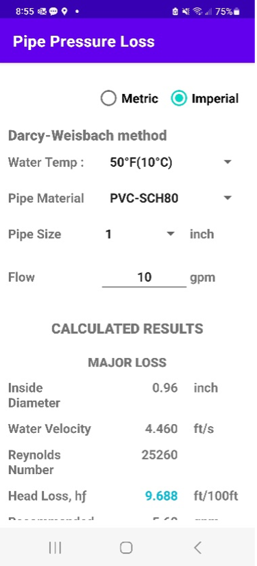 Figure 36 Pressure loss app