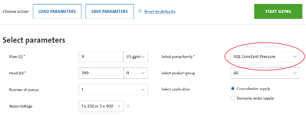 Figure 47 Constant Pressure parameter section screen shot