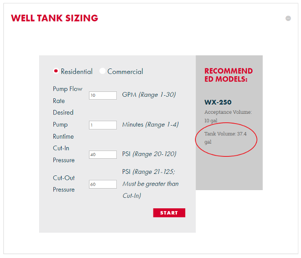 Figure 51 Tank sizing software screen shot