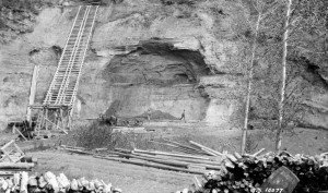 Oil sands were first exploited as a readymade source of asphalt. Mining "tar sands" near Waterways, AB, in 1925.