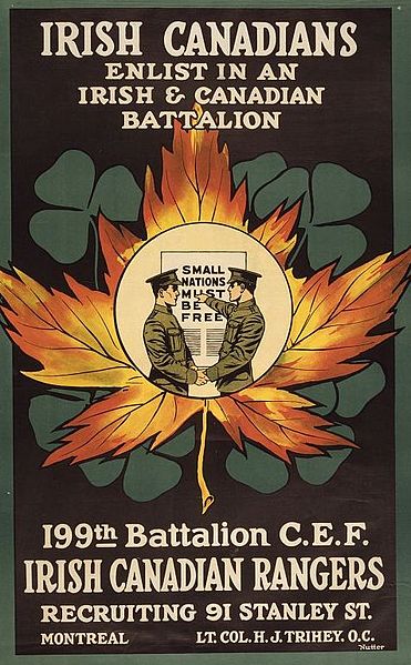 Recruitment poster for Irish Canadians. Long description available.