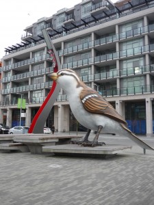 Myfanwy MacLeod's The Birds dominates a public square in the Olympic Village condo complex in a thoroughly deindustrialized (but hardly natural) False Creek, 2011.