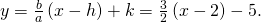 \text{\hspace{0.17em}}y=±\frac{b}{a}\left(x-h\right)+k=±\frac{3}{2}\left(x-2\right)-5.