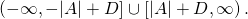 \text{\hspace{0.17em}}\left(-\infty ,-|A|+D\right]\cup \left[|A|+D,\infty \right).