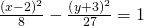 \frac{{\left(x-2\right)}^{2}}{8}-\frac{{\left(y+3\right)}^{2}}{27}=1