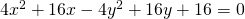 4{x}^{2}+16x-4{y}^{2}+16y+16=0