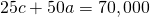 Rendered by QuickLaTeX.com 25c+50a=70,000