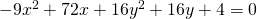 -9{x}^{2}+72x+16{y}^{2}+16y+4=0