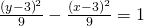 \frac{{\left(y-3\right)}^{2}}{9}-\frac{{\left(x-3\right)}^{2}}{9}=1