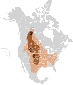 The gradual disappearance of wild bison. Long description available.
