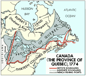 The province of Quebec in 1774 had much different borders than those of modern day Quebec.