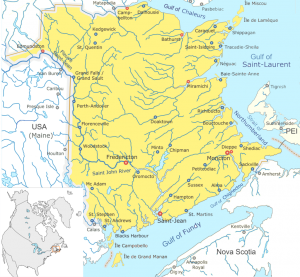 A map showing rivers that flowed into New Brunswick.
