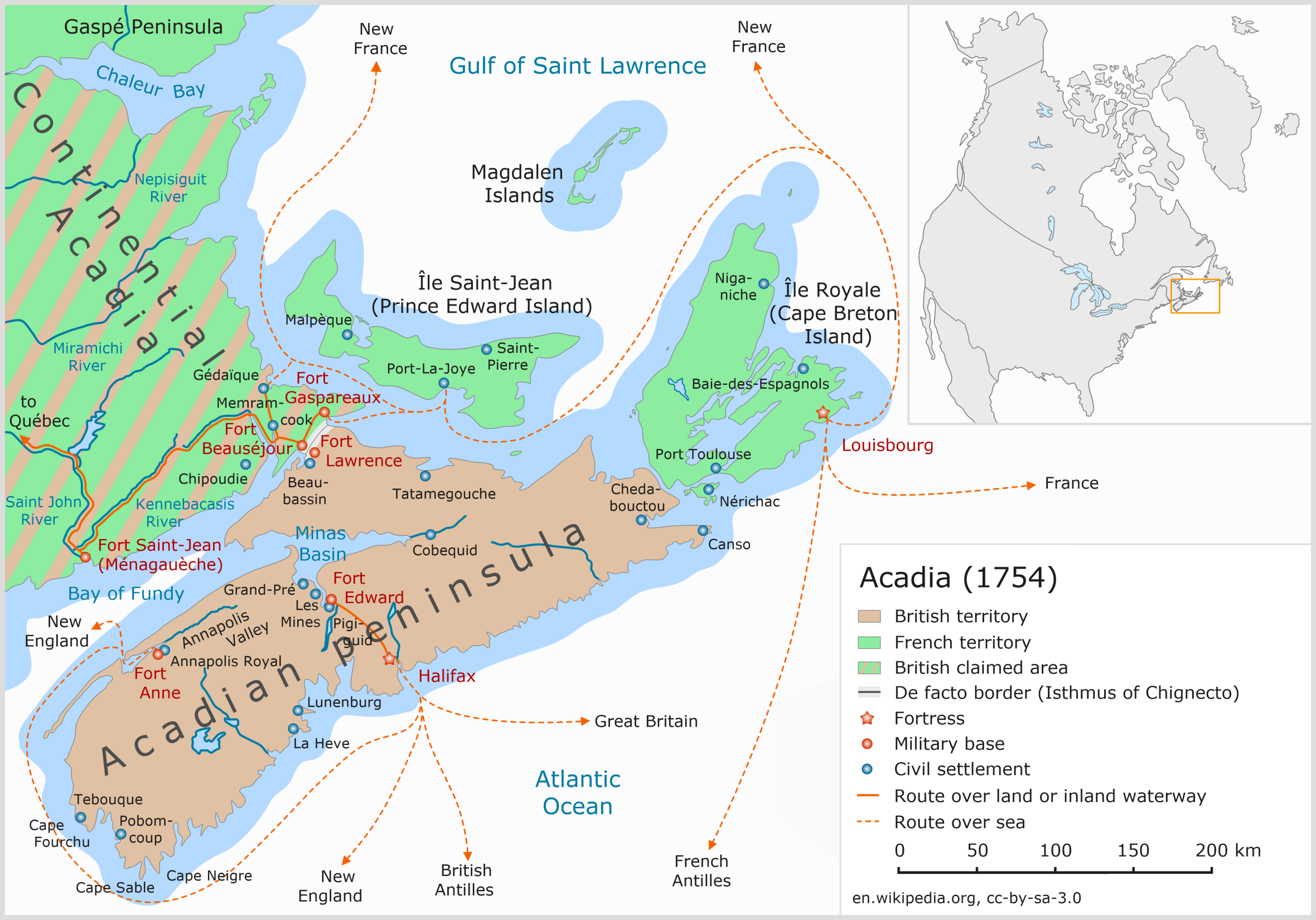 A map of Acadia and Nova Scotia in 1754. Long description available.