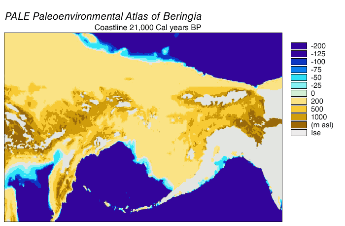 Animation showing the gradual submersion of Beringia from the time of 21,000 years BP to the present.
