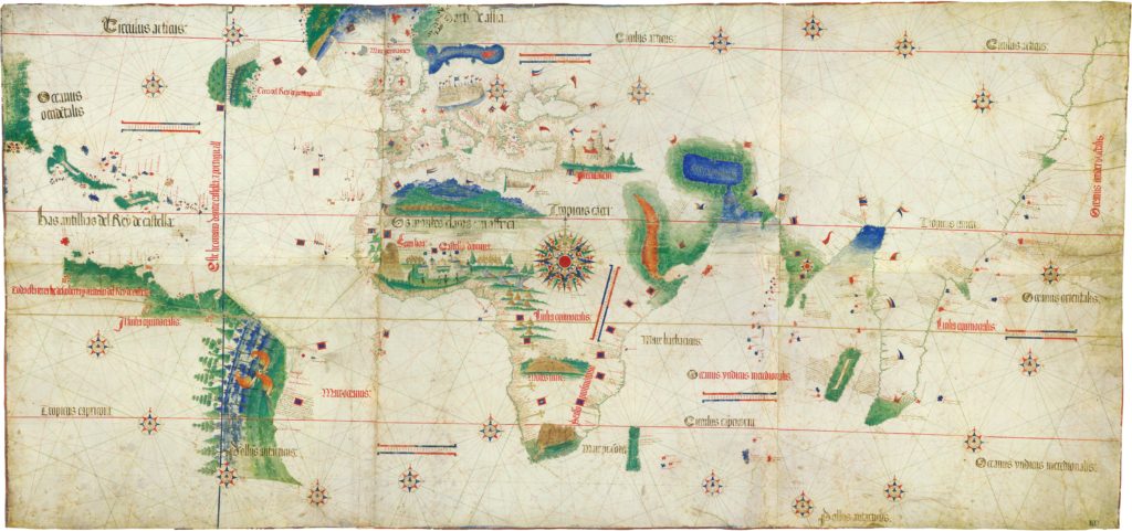 Large sections of South America and islands in the Caribbean started to appear on maps in 1502.
