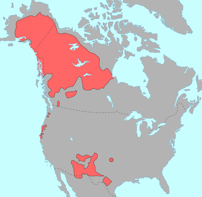 Map of Na-Dené language speakers. Long description available.