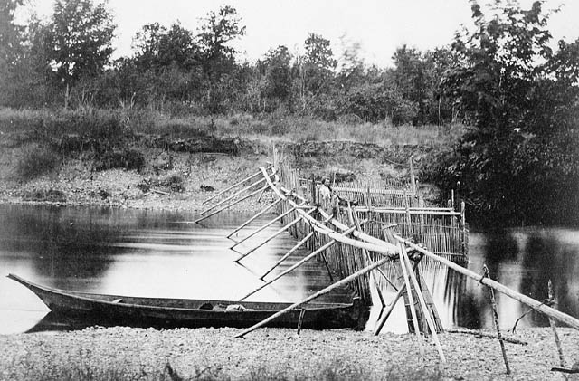 An Indigenous fishing weir. Long description available.