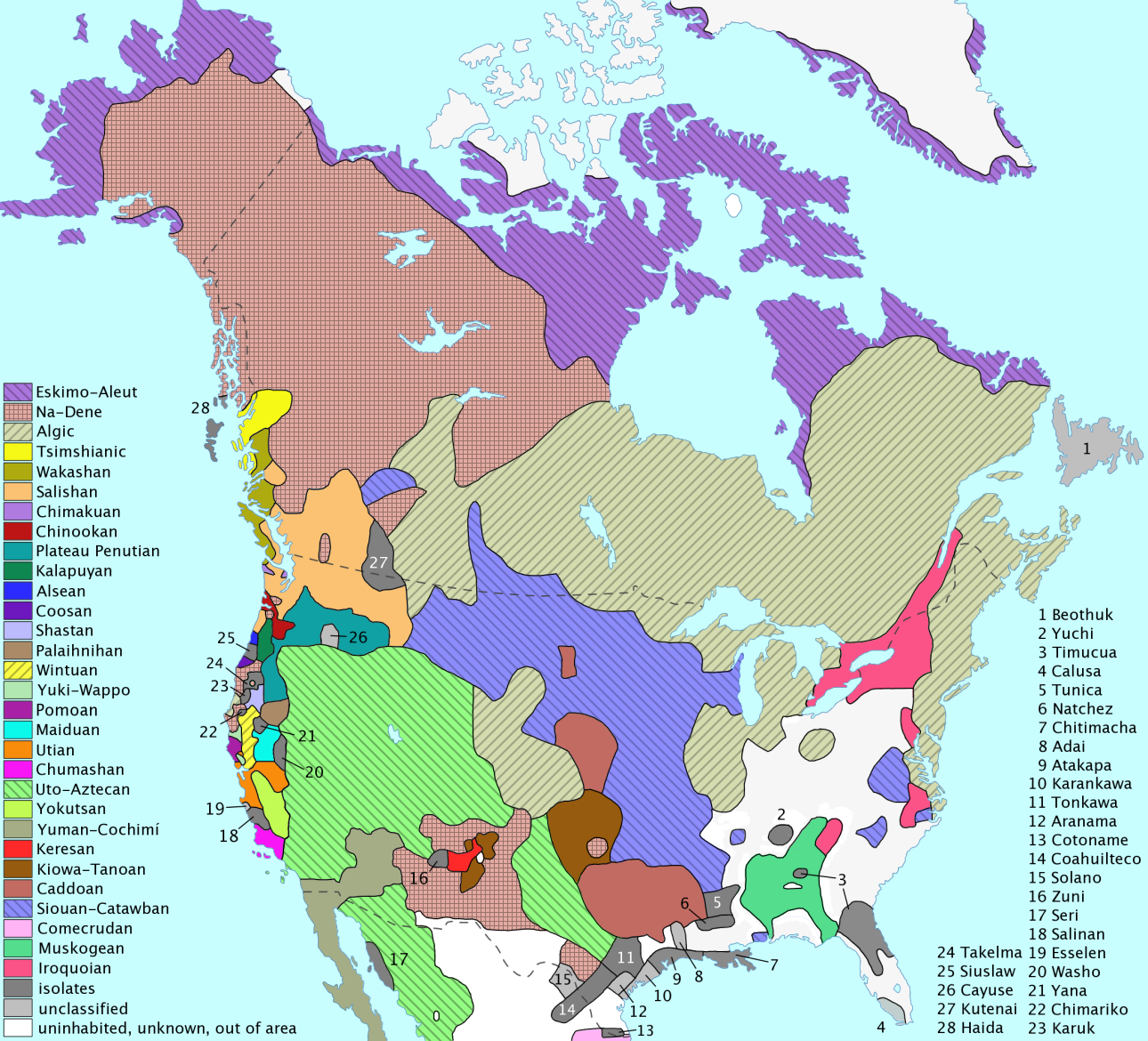 Map of Indigenous language families. Long description available.