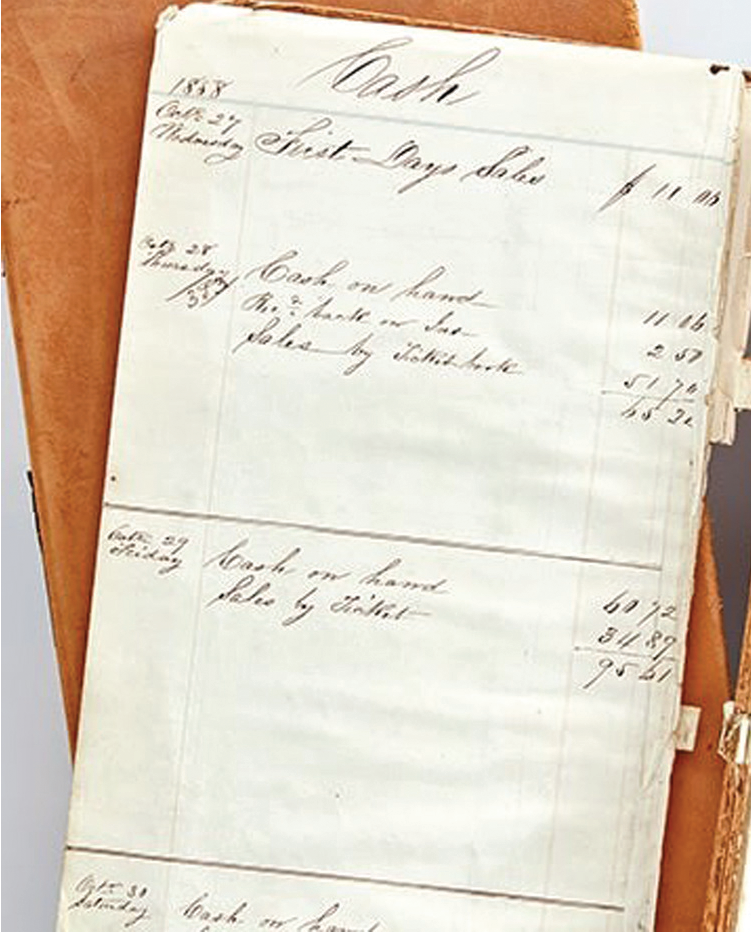 Photograph of an accounting journal from 1858.