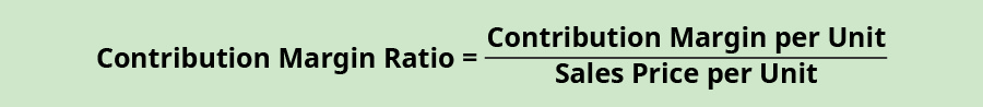 Contribution Margin Ratio equals Contribution Margin per Unit divided by Sales Price per Unit.