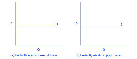 Two graphs, side by side, show that perfectly elastic demand and perfectly elastic supply are both straight, horizontal lines.
