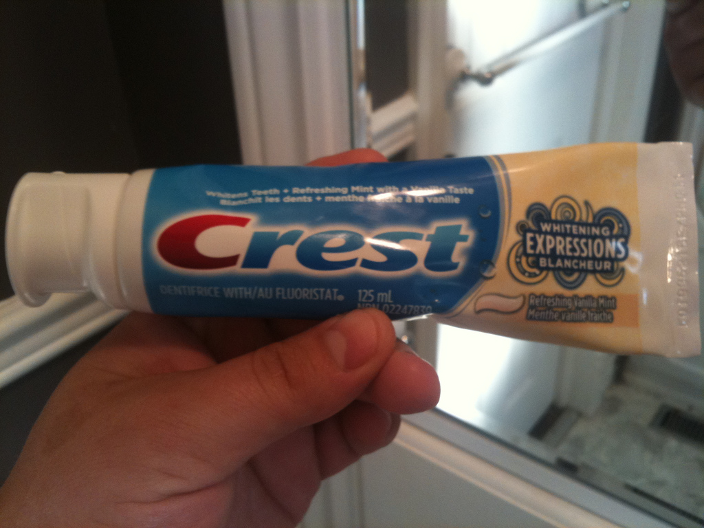 A tube of Crest toothpaste.