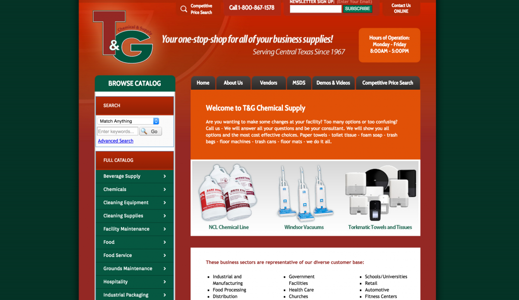 A T&G website screen shot showing cleaning supplies.