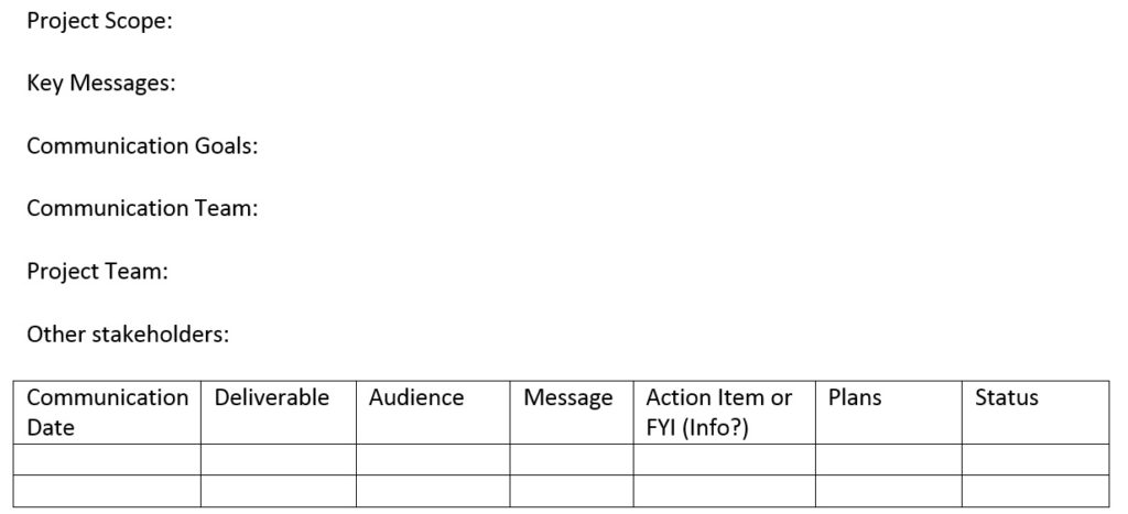 Stakeholder communication template. Image description available