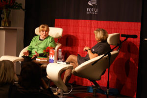 Fay Weldon being interviewed on stage in 2008
