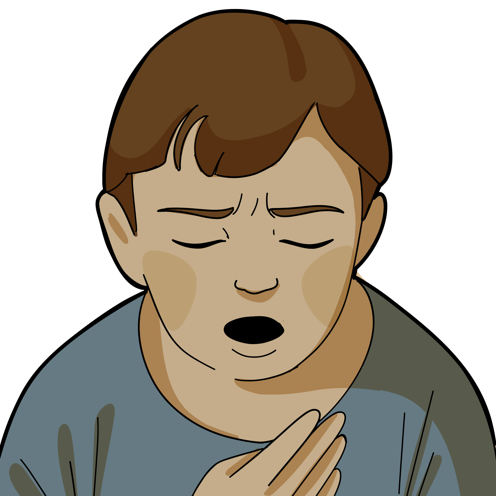 A child with asthma grabs their chest while trying to breathe. 