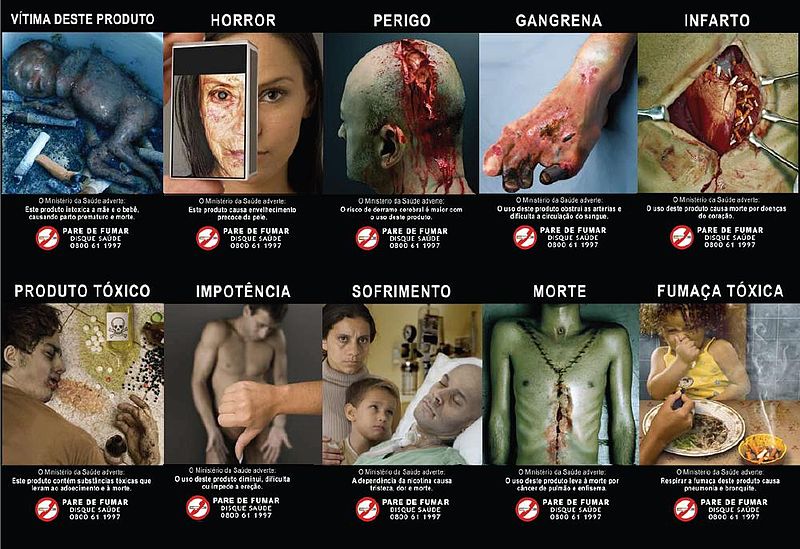 An infographics from Brazilian Health Ministry associates the fear of dying with cigarette smoking.