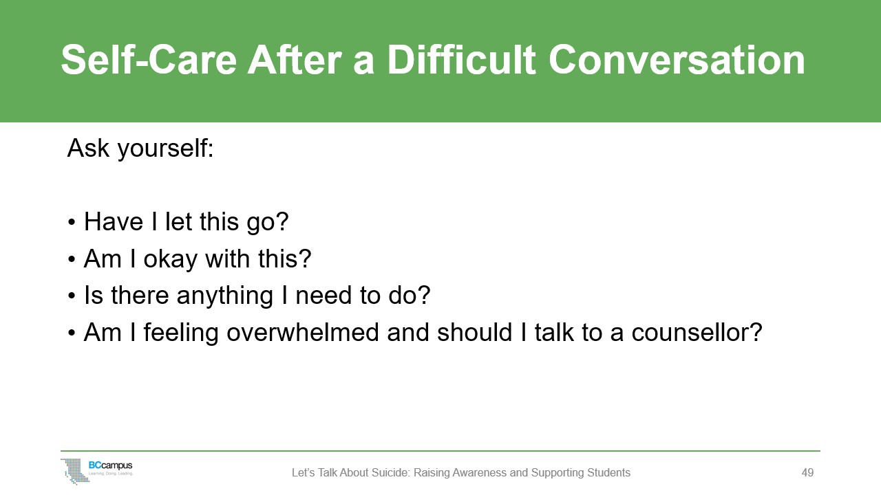 slide: self care after a difficult conversation