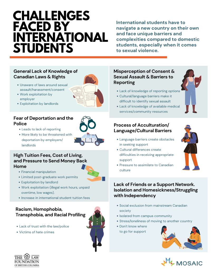 An infographic describing challenges faced by international students. Image description linked in caption.