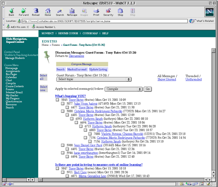 Figure 5.3: Online threaded discussion forums provide students with opportunities for developing intellectual skills, but the instructor needs to design and manage such forums carefully for this to happen