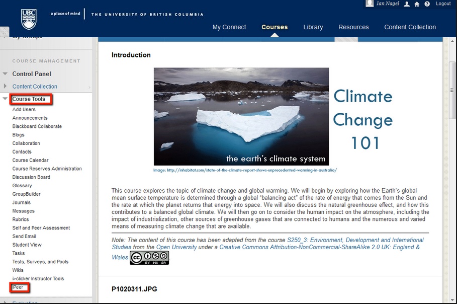 Figure 6.2 A screenshot of the University of british Columbia's LMS, Blackboard Connect