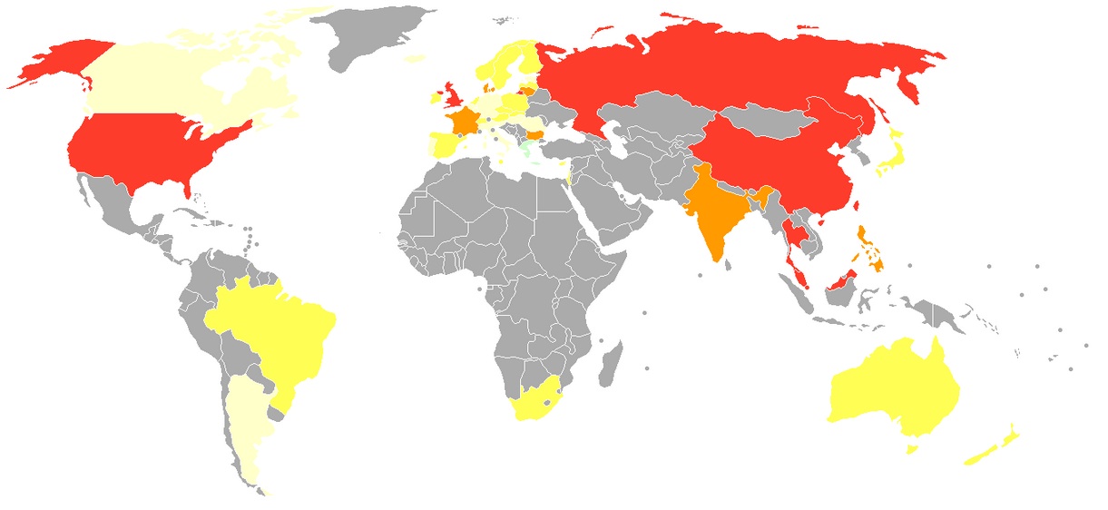 Figure 9.9 Privacy ranking by Privacy International, 2007 Red: Endemic surveillance societies Strong yellow: Systemic failure to uphold safeguards Pale yellow: Some safeguards but weakened protections http://en.wikipedia.org/wiki/Privacy#mediaviewer/File:Privacy_International_2007_privacy_ranking_map.png