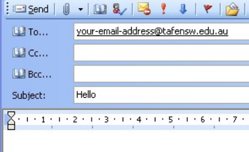 Image of a email window, emphasizing the areas to enter the; TO addresses, Cc addresses, Bcc addresses.