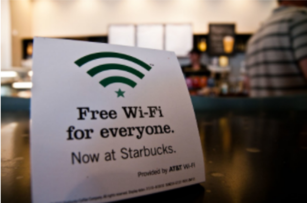 a Starbucks cafe offering free WiFi.