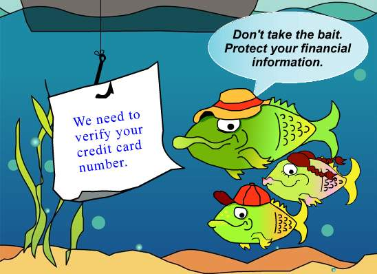 Cartoon showing fish being phished for information