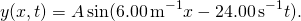 \[y(x,t)=A\,\text{sin}(6.00\,{\text{m}}^{-1}x-24.00\,{\text{s}}^{-1}t).\]