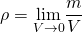 \[\rho =\underset{\text{Δ}V\to 0}{\text{lim}}\frac{\text{Δ}m}{\text{Δ}V}\]