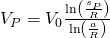 {V}_{P}={V}_{0}\frac{\text{ln}\left(\frac{{s}_{P}}{R}\right)}{\text{ln}\left(\frac{a}{R}\right)}