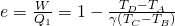 e=\frac{W}{{Q}_{1}}=1-\frac{{T}_{D}-{T}_{A}}{\gamma \left({T}_{C}-{T}_{B}\right)}