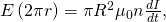 E\left(2\pi r\right)=\pi {R}^{2}{\mu }_{0}n\frac{dI}{dt},