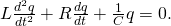 Rendered by QuickLaTeX.com L\frac{{d}^{2}q}{d{t}^{2}}+R\frac{dq}{dt}+\frac{1}{C}q=0.