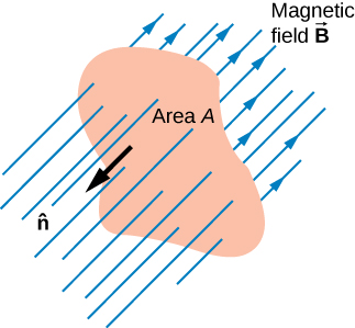 Figure shows a uniform magnetic field B cutting through a surface area A.