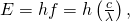 \text{Δ}E=hf=h\left(\frac{c}{\lambda }\right),