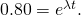 0.80={e}^{\text{−}\lambda t}.