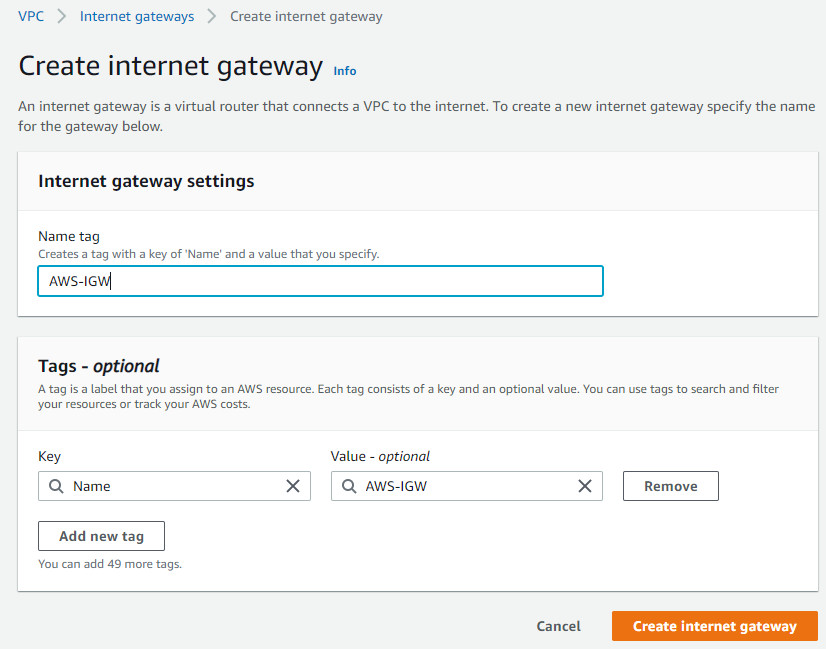 Create an Internet Gateway