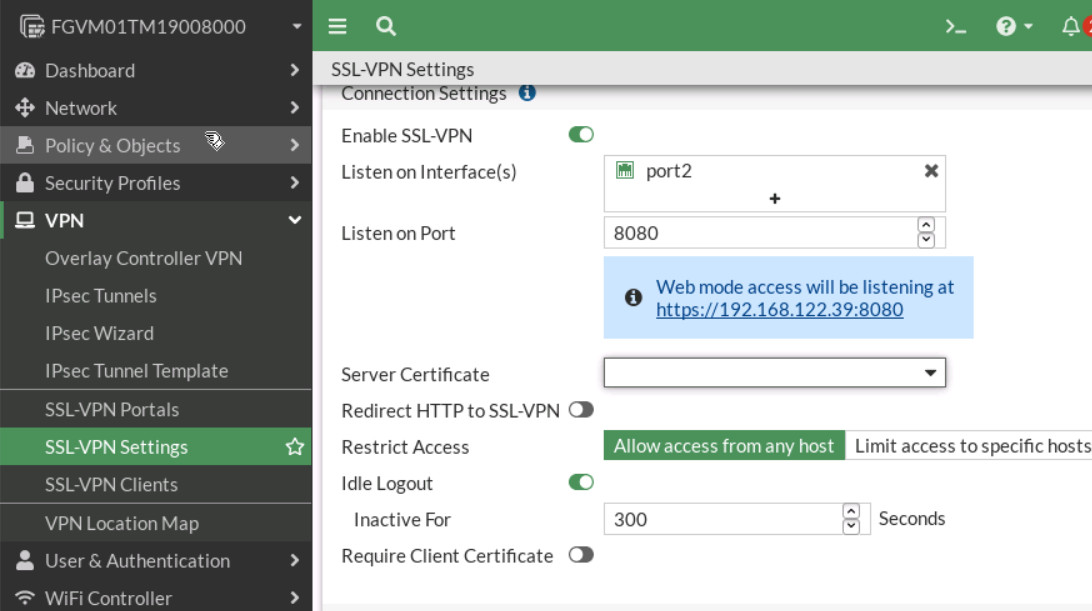 Enable SSL-VPN Settings